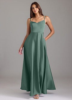 Azazie Marley Bridesmaid Dresses Eucalyptus A-Line Off the Shoulder Stretch Satin Convertible Dress image8