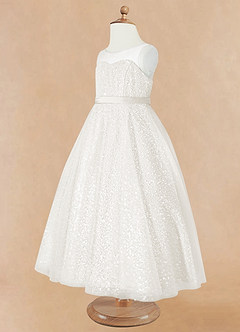 Azazie Siwa Flower Girl Dresses Ivory A-Line Beaded Tulle Dress image7