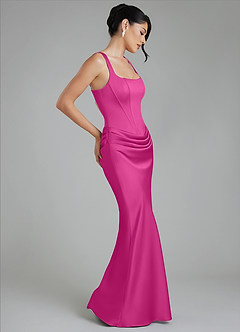 Azazie Etta Brudtärnklänningar Klänning av Sjöjungfru i Stretch Satin Korsett Fuchsia image6