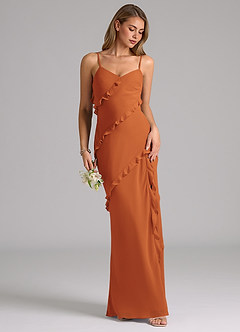 Azazie Nancie Bridesmaid Dresses Cinnamon Mermaid Ruched Chiffon Dress image5