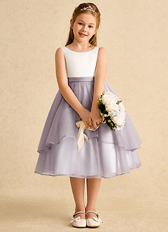 Azazie Rene vestidos de niña de las flores Vestido de Marfil Anochecer de Tul de Corte En A con Lazo image6