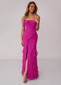 Barbie ♥ Azazie Vestidos de damas de honor Vestido de Fucsia de Gasa de Corte Recto con Lazo image3