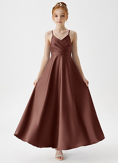 Azazie Avelina Junior Robe Trapèze en Satin extensible Plissée Expresso image5
