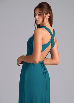 Azazie Evadne Bridesmaid Dresses Ink Blue Sheath Pleated Chiffon Dress image7