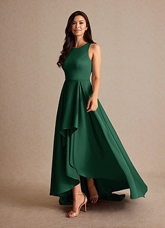 Azazie Niles 신부의 어머니 드레스 A라인 기차 스트레치 새틴 비대칭 드레스 image3