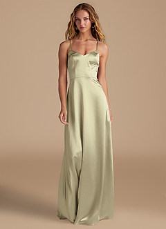Azazie Mei Bridesmaid Dresses Moss Green A-Line Metallic Satin Dress image3