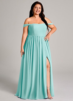 Azazie Calianna Bridesmaid Dresses Aqua A-Line Off the Shoulder Chiffon Convertible Dress image13