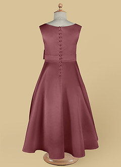 Azazie Lindy vestidos de niña de las flores Vestido de Rosa Del Desierto de Satin Mate de Acampanado con Plisado image14