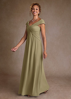 Azazie Myrtle vestidos de madre de la novia Vestido de Musgo Verde de Gasa de Corte en A con Plisado image4