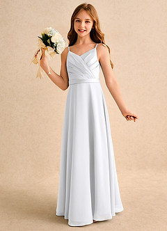 Azazie Umina Girls Formal Jurken voor bloemenmeisjes A-Lijn Jurk van Mat Satijn Geplooid Wit image3