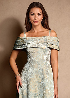 Azazie New Britain Mother of the Bride Dresses Vintage Blue A-Line Pleated Jacquard Dress image9