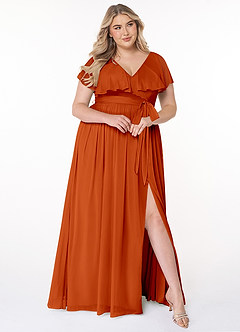 Azazie Jael Bridesmaid Dresses Paprika A-Line V-Neck Mesh Dress image9