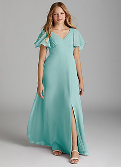 Azazie Kimber Junior Aqua A-Line Pleated Chiffon Dress image1