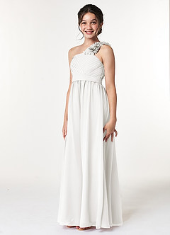 Azazie Flower Junior Robe Trapèze en Mousseline de soie Plissée Blanc image4