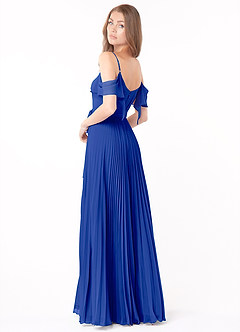 Azazie Lyney Abiti da Damigella Abito A-Line in Chiffon a Spalla Scoperta Blu Reale image4