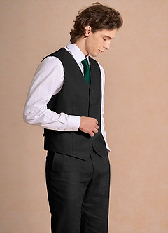 front Harrison Negro Chaleco de traje 100% lino