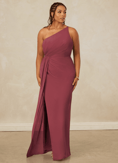 Christian Siriano Bridal for Azazie 1003 Bridesmaid Dresses Merlot Sheath One Shoulder Chiffon Dress image10