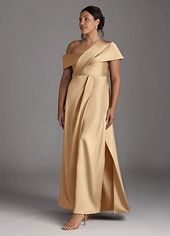 Azazie Milton Mother of the Bride Dresses Champagne A-Line Pleated Stretch Satin Dress image11