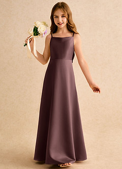 Azazie Joella Girls Formal Flower Girl Dresses Espresso A-Line Pleated Matte Satin Dress image3