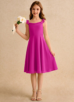 Azazie Pup Girls Formal Flower Girl Dresses Fuchsia A-Line Pleated Chiffon Dress image1