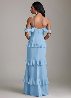 Azazie Chayla Final Sale Powder Blue Sheath Off the Shoulder Chiffon Dress image2