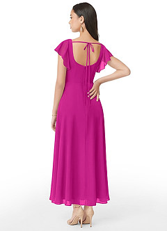 Azazie Bondi Bridesmaid Dresses Fuchsia A-Line Ruched Chiffon Dress image5