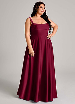 Azazie Shaude Bridesmaid Dresses Burgundy A-Line Pleated Stretch Satin Dress image3