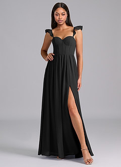 Azazie Denisse Bridesmaid Dresses Black A-Line Ruched Chiffon Dress image5