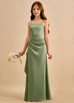 Azazie Cannoli Girls Formal Flower Girl Dresses Pistachio A-Line Pleated Stretch Satin Dress image3