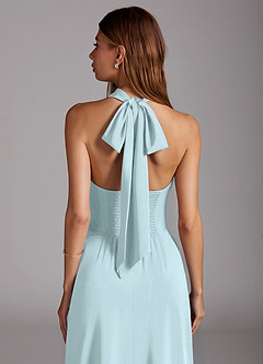 Azazie Myra Bridesmaid Dresses Sea Glass A-Line Side Slit Stretch Satin Dress image2