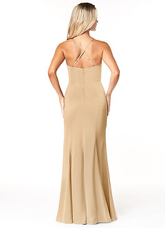 Azazie Marzia Bridesmaid Dresses Gold Mermaid Cowl Pleated Stretch Satin Dress image3