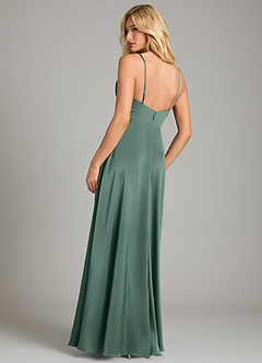 Azazie Sarella Bridesmaid Dresses Eucalyptus A-Line Pleated Stretch Satin Dress image2