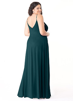 Azazie Evalin Bridesmaid Dresses Pine A-Line V-Neck Pleated Mesh Dress image10