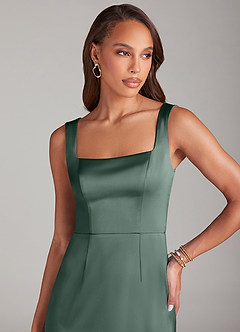Azazie Flori Bridesmaid Dresses Sea Moss Sheath Side Slit Stretch Satin Dress image5
