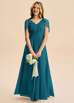 Azazie Emma Junior Robe Trapèze en Mousseline de soie Plissée Bleu Encre image3