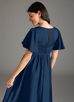 Azazie Verna Maternity Bridesmaid Dresses A-Line Ruched Stretch Satin Floor-Length Dress image8