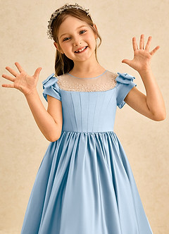 Azazie Toffee Robe Demoiselle D'honneur Fillette Robe Princesse en Mat Satiné Nœud Poudre Bleue image6