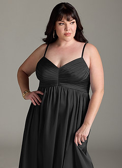 Azazie Alia Vestidos de damas de honor Vestido de Negro de Satén Elástico de Corte en A con Plisado image14