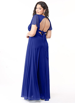 Azazie Induh Bridesmaid Dresses Royal Blue A-Line Flutter V-neck Mesh Dress image10