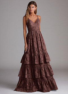 Azazie Nathalia Bridesmaid Dresses Espresso A-Line Bow Floral Burnout Dress image4