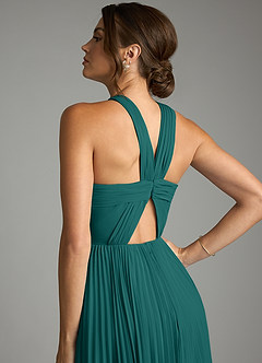 Azazie Afra Abiti da Damigella Abito A-Line in Chiffon Plissettato Verde Pavone image6