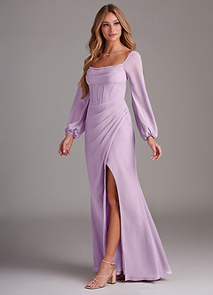 Azazie Charissa Bridesmaid Dresses Frosted Lilac Sheath Long Sleeve Chiffon Dress image4