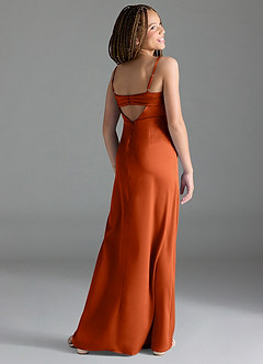 Azazie Leonis Junior Paprika A-Line Pleated Stretch Satin Dress image5