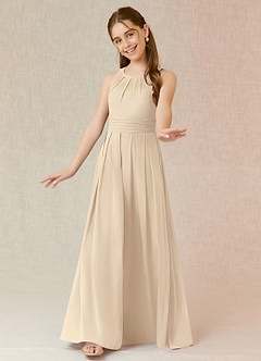 Azazie Bibiane A-Line Pleated Chiffon Floor-Length Junior Bridesmaid Dress image4