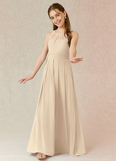 Azazie Bibiane Junior Champagne A-Line Pleated Chiffon Dress image4