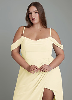 Azazie Johana Bridesmaid Dresses Lemon Sorbet Mermaid Off the Shoulder Chiffon Convertible Dress image10