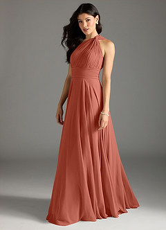 Azazie Charlize Brautjungfernkleider A-Linie One-Shoulder Chiffon Kleid Lehm image4