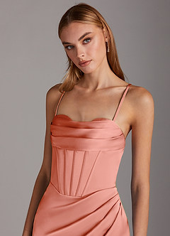 Azazie Brookelle Bridesmaid Dresses Coral Sheath Sweetheart Corset Stretch Satin Dress image6