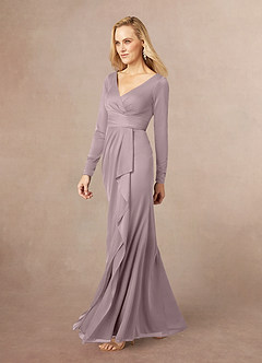 Azazie Risa Mother of the Bride Dresses Dusk Mermaid V-Neck Pleated Mesh Dress image2
