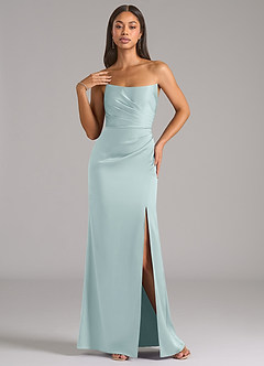 Azazie Marla Bridesmaid Dresses Mist Sheath Strapless Stretch Satin Convertible Dress image3